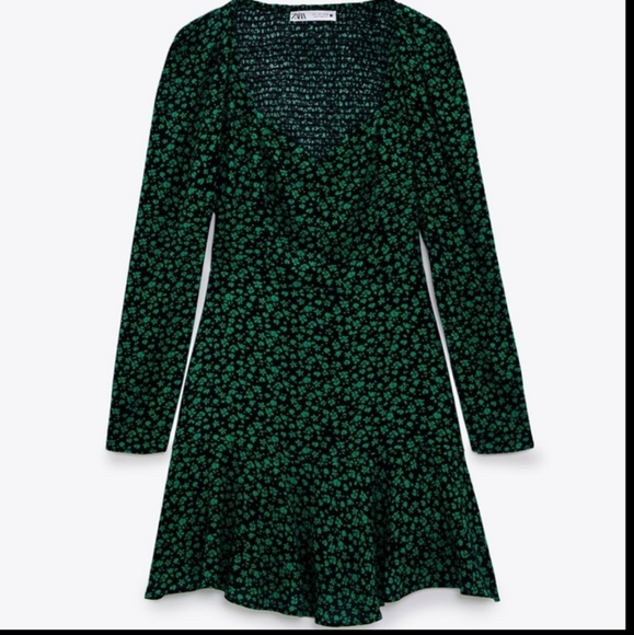 Zara Black Green Floral Print Mini Dress - Picture 2 of 4